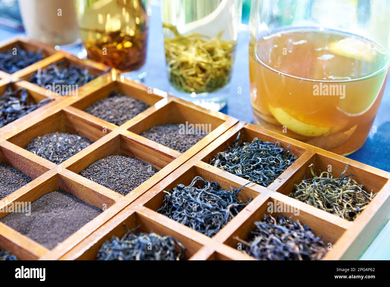 Different varieties of tea at the exhibition Stock Photo Alamy