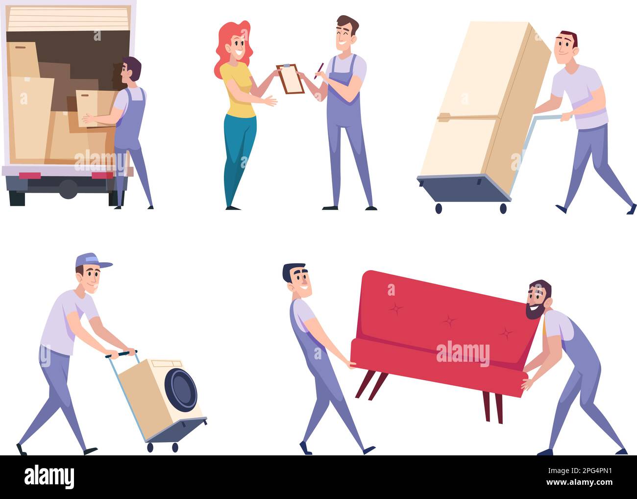 Moving service. Family cargo boxes professional loaders workers exact