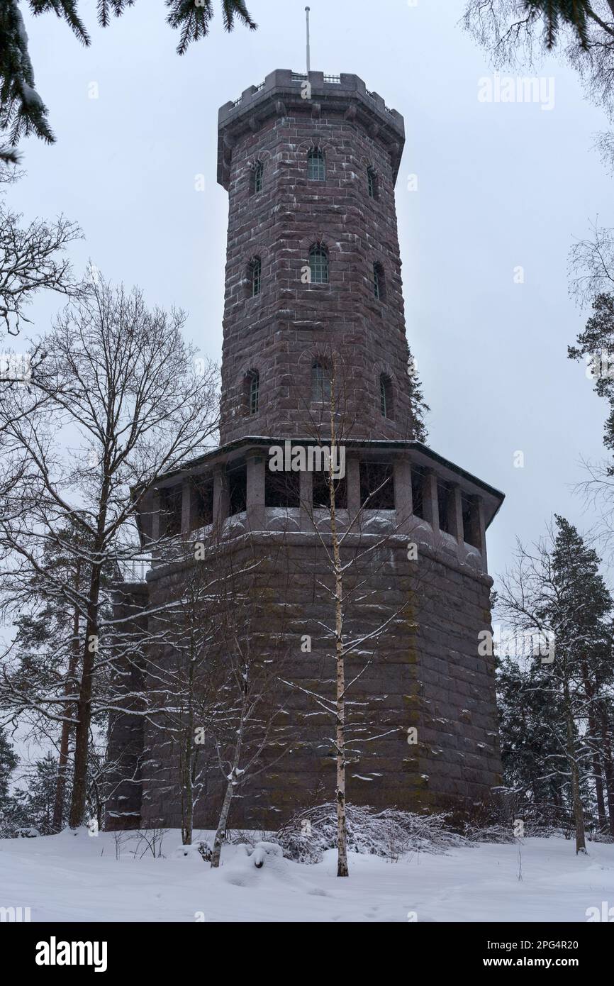 Aulanko Observation Tower in winter. Aulanko, Hameenlinna, Finland. Stock Photo