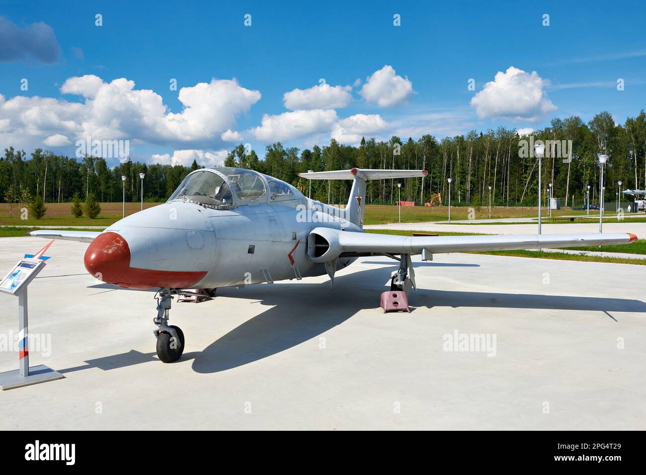 PARK PATRIOT, KUBINKA, MOSCOW REGION, RUSSIA - July 11, 2017: Aero L-29 Dolphin Maya military jet trainer aircraft Stock Photo
