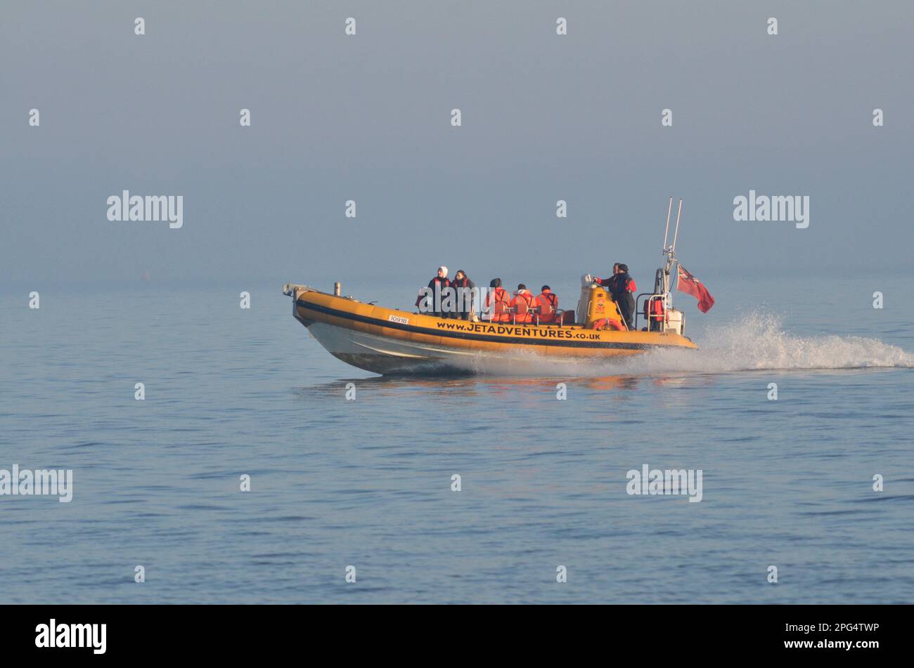 pleasure boat rib carrying  tourists off lowestoft suffolk england Stock Photo
