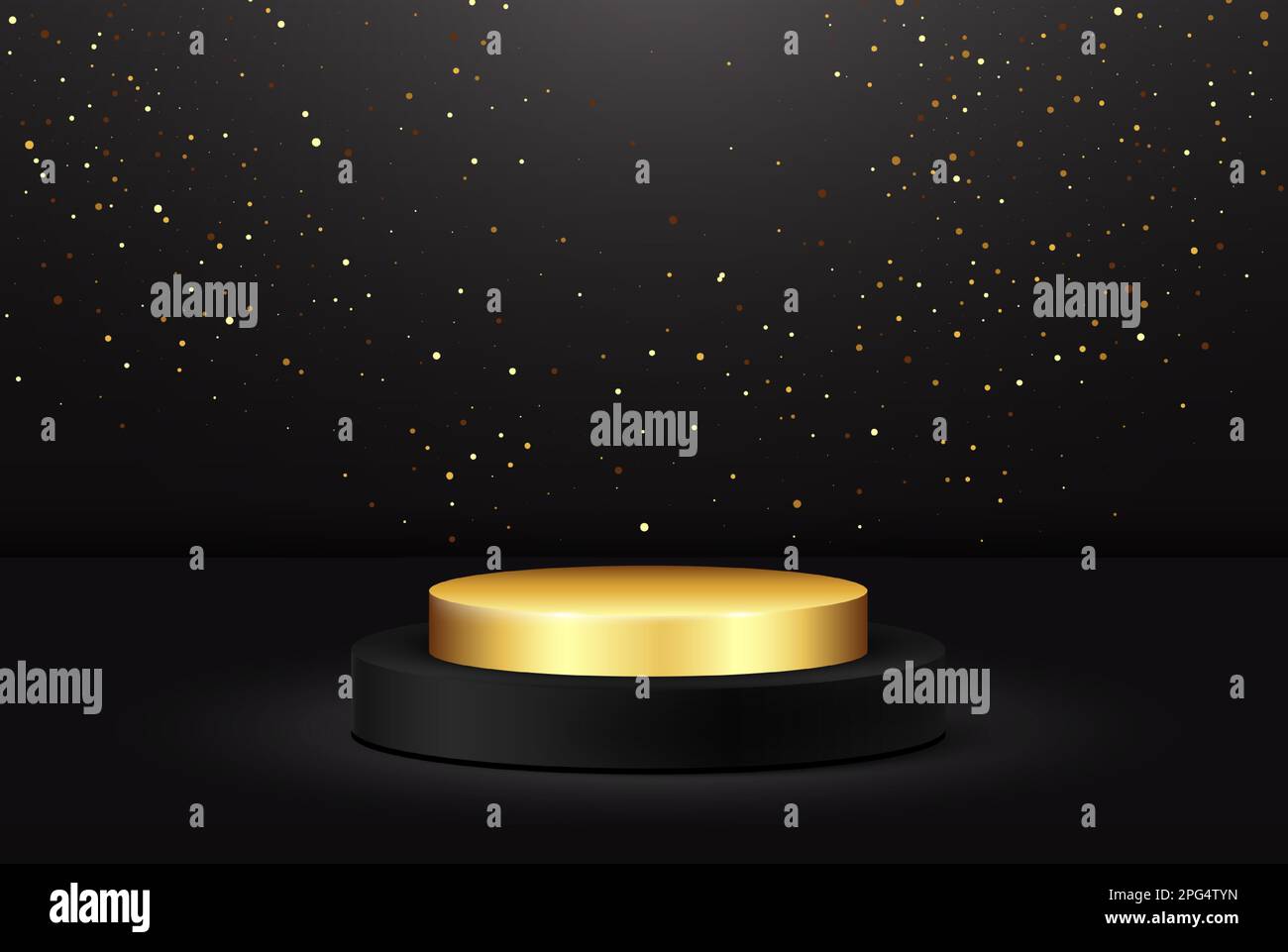 Black background with gold glitter. Round podium in black and gold for ...