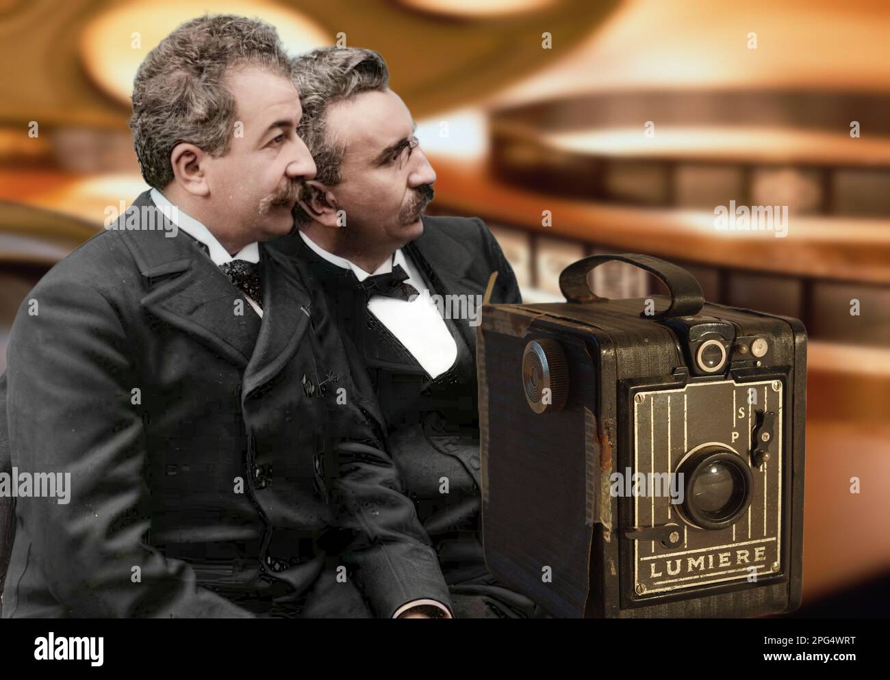 The Auguste Marie Louis Nicolas Lumière brothers were two French entrepreneurs, inventors of the film projector and among the first filmmakers in hist Stock Photo