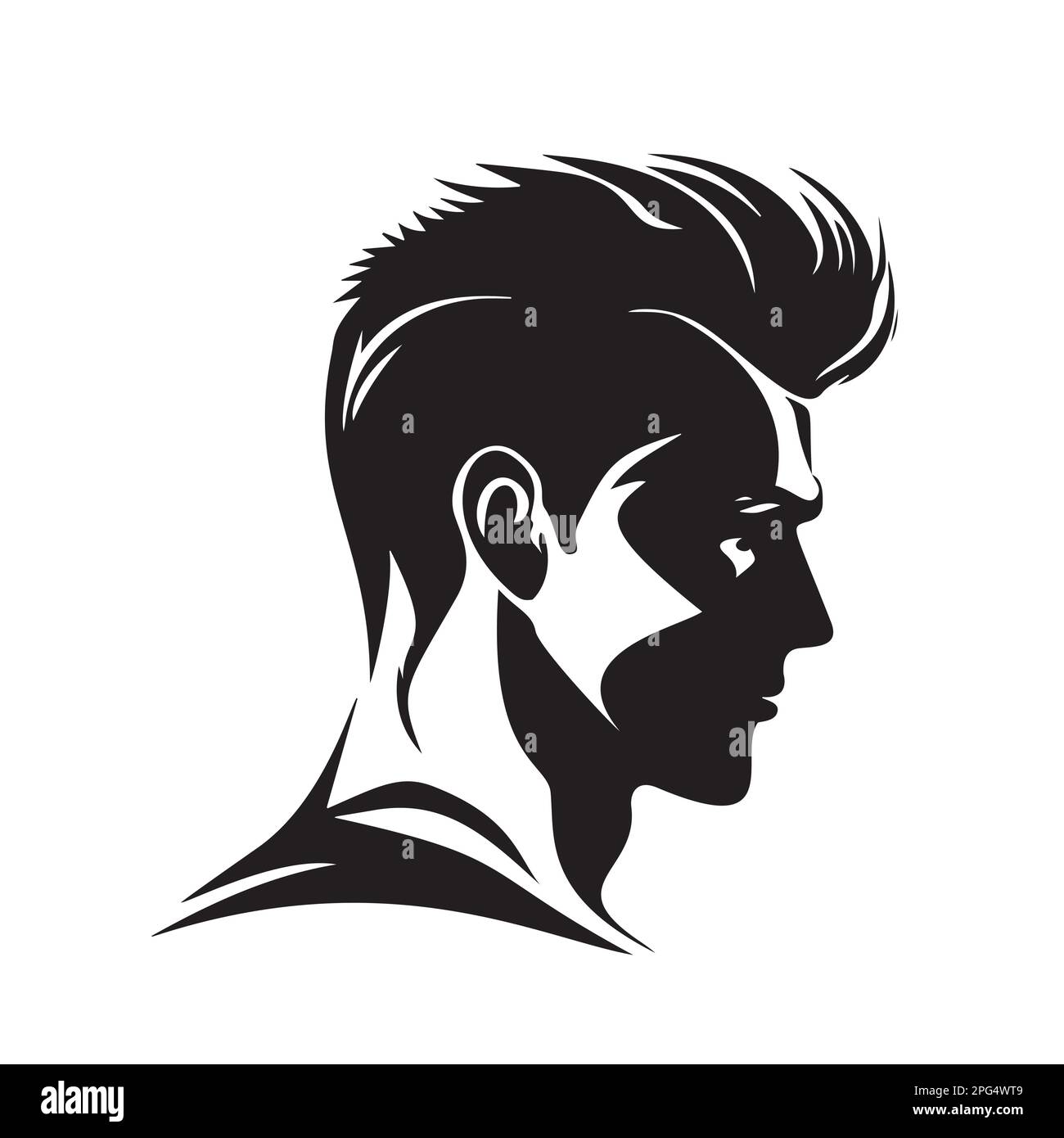 portrait of beautiful man with a hairstyle, in profile, isolated outline silhouette - vector illustrations set EPS 10 Stock Vector