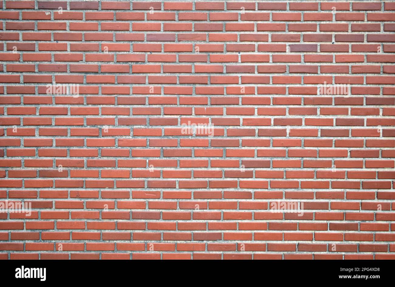 Thin Brick Wall Red Thick Grout Stock Photo