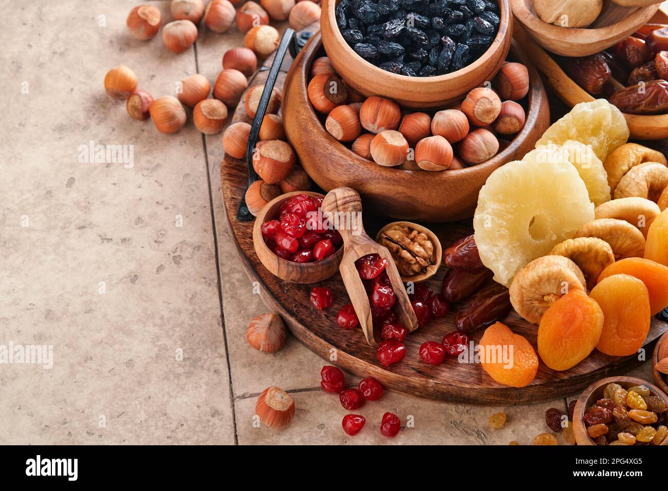 Tu Bishvat celebration concept. Mix of dry fruits and nuts almonds