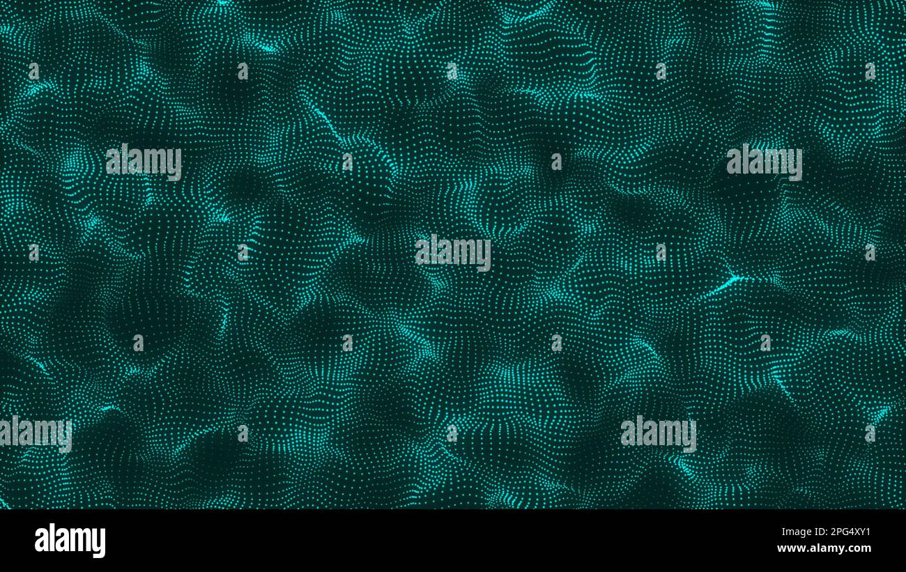 Beautiful wave shaped array of glowing dots. Hi-tech abstract waving dots particle technology background design. Stock Photo