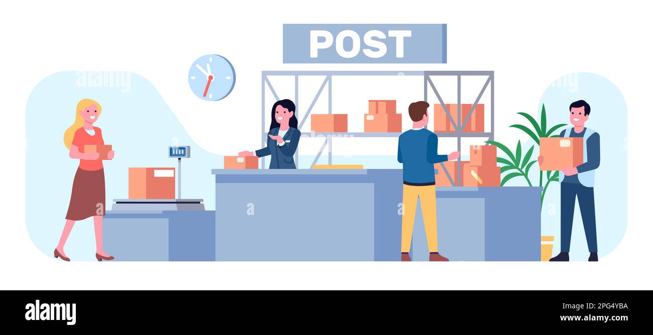 Post office. Parcel pickup and delivery. Cardboard boxes send and