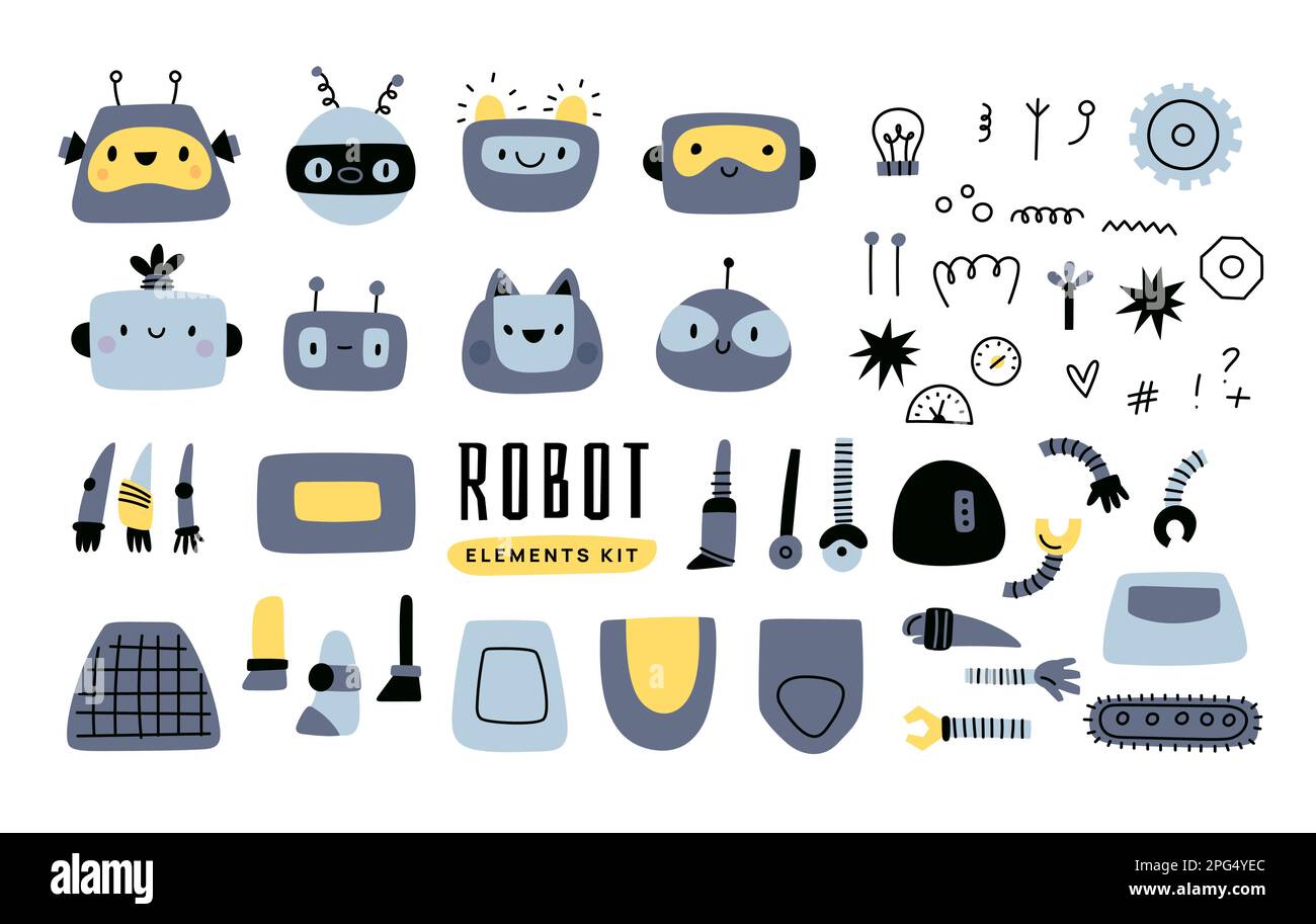 Robot elements kit. Funny kids cyborg details. Cute automation toy ...