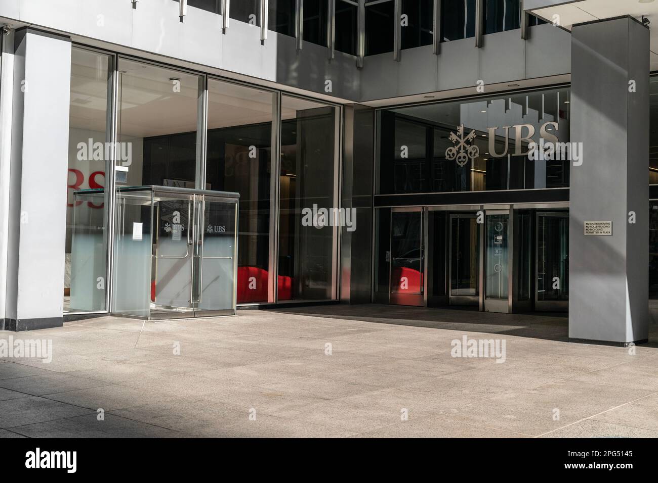 View of UBS Headquarters in New York on 6th Avenue on March 20, 2023 as UBS purchased Credit Suisse at a fraction of its closing market value Stock Photo