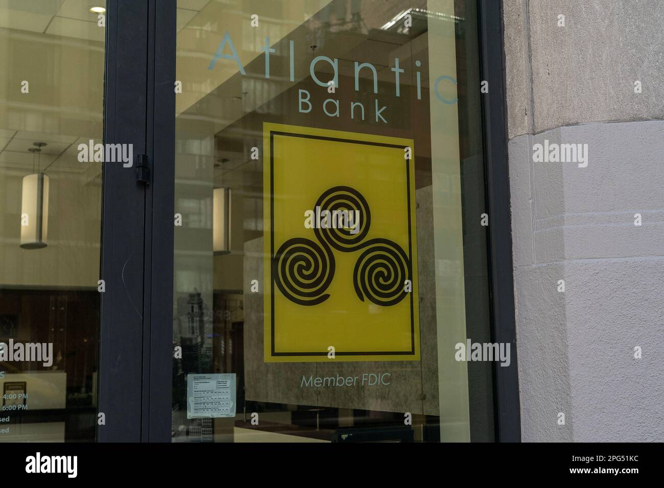 New York, USA. 20th Mar, 2023. View of Atlantic Bank branch member of Community Bank in New York