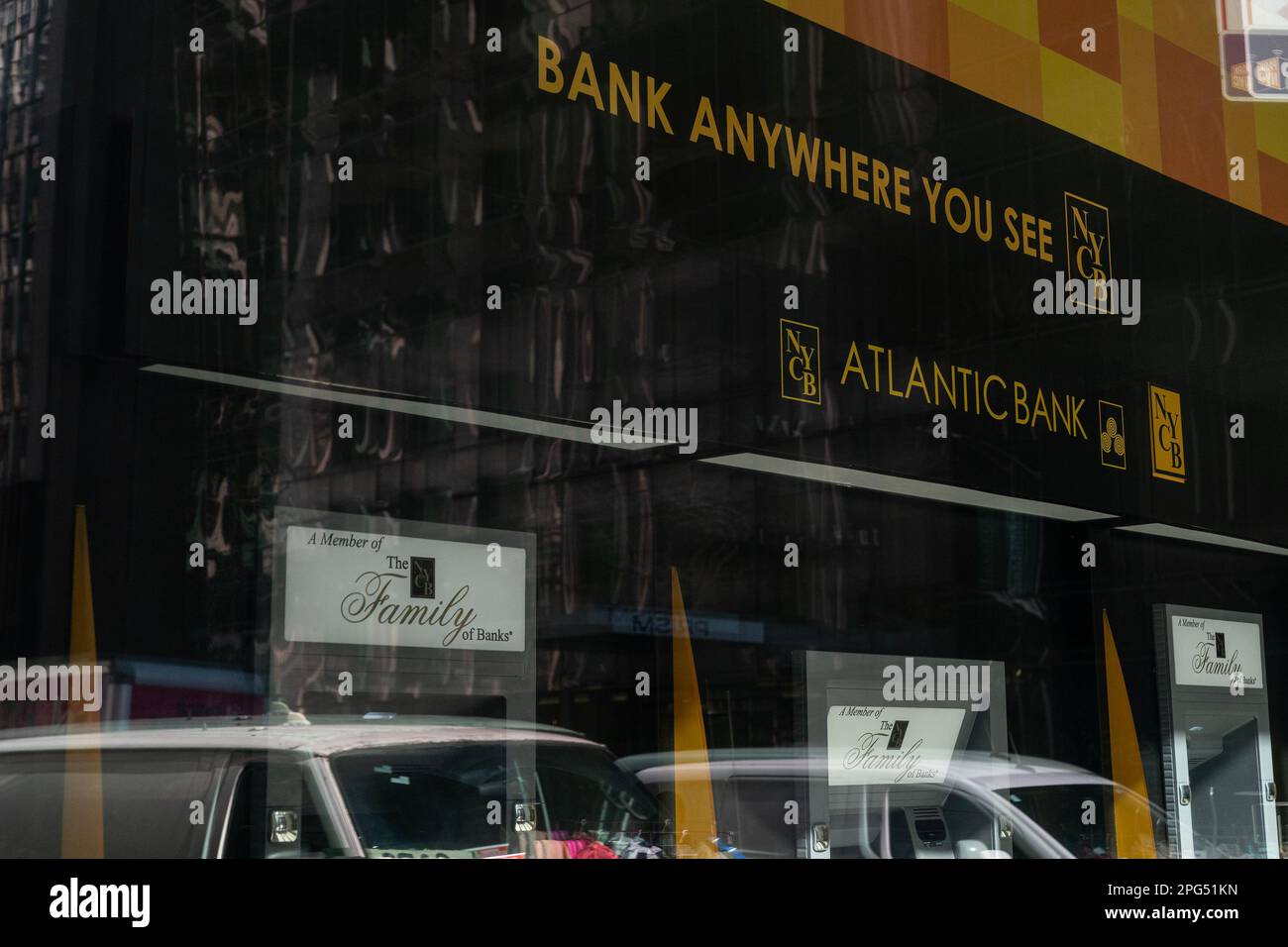 New York, USA. 20th Mar, 2023. View of Atlantic Bank branch member of Community Bank in New York