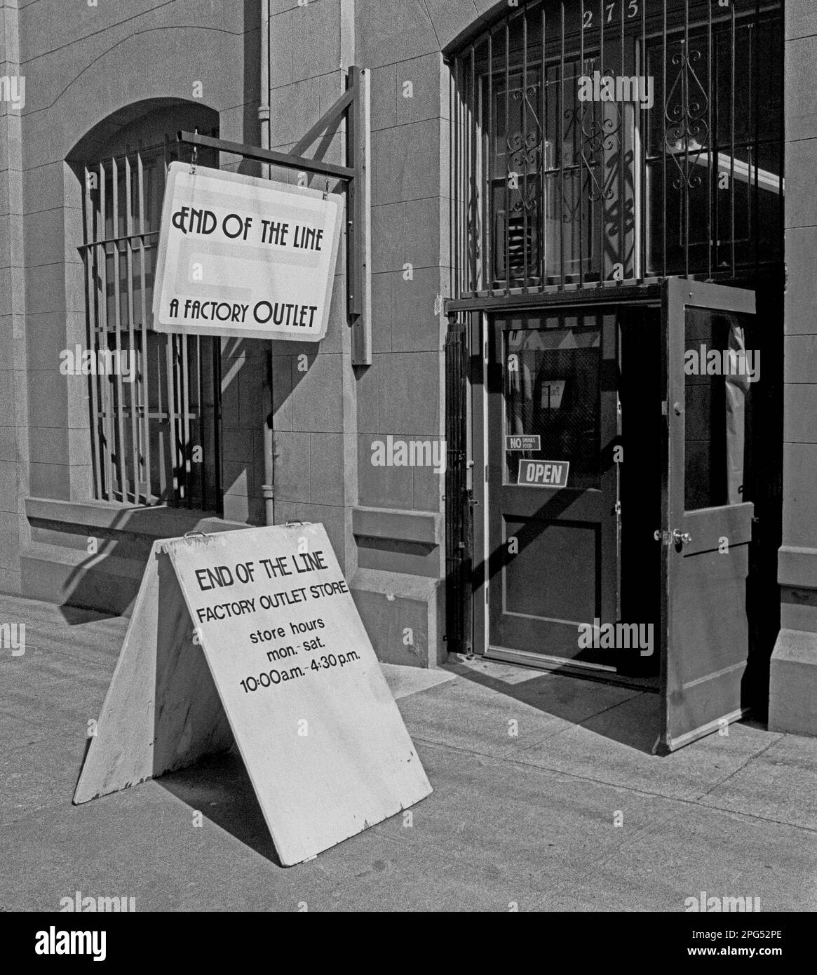 End of the Line factory outlet store entrance in San Francisco's south of market area, California, 1983 Stock Photo