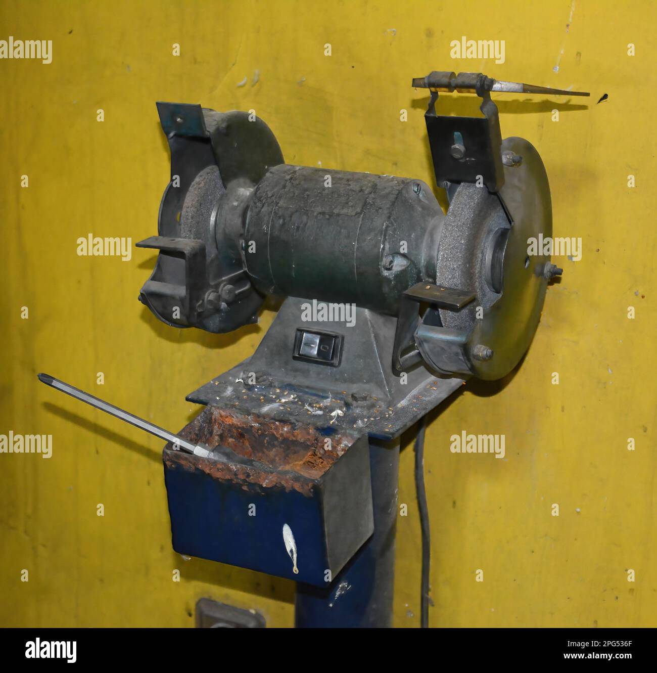 Bench grinder used for sharpening of knives, scissors and tools Stock