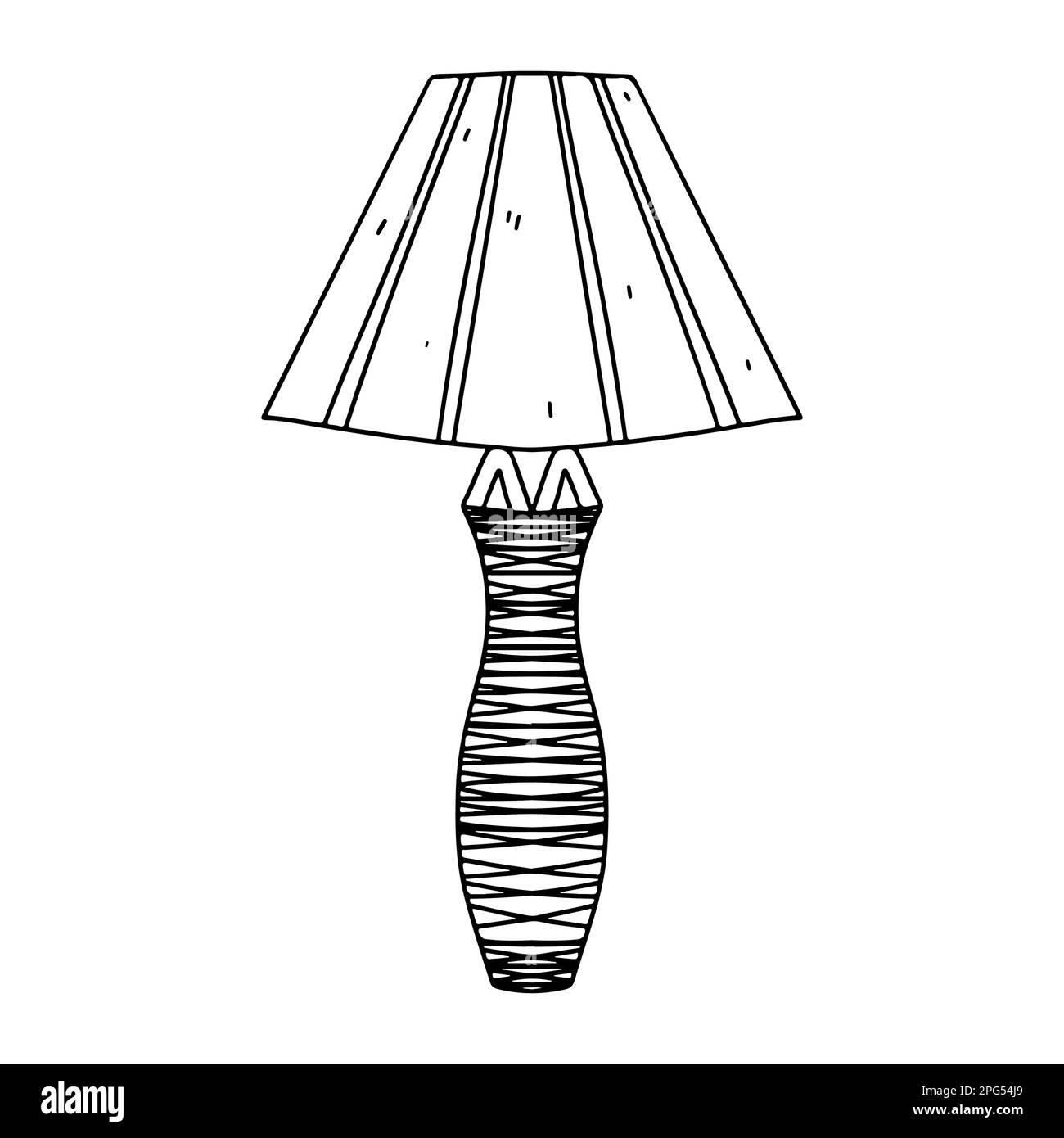 Table lamp in hand drawn doodle style. Home lighting, light fixture