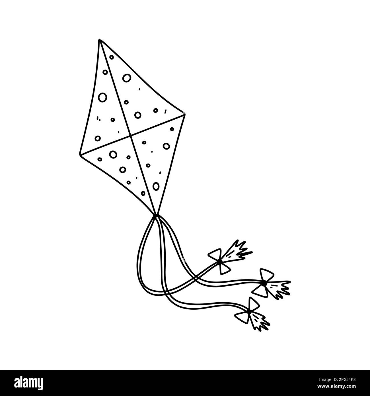 Hand drawn kite in doodle style. Retro linear illustration with black kite doodle on white background Stock Vector