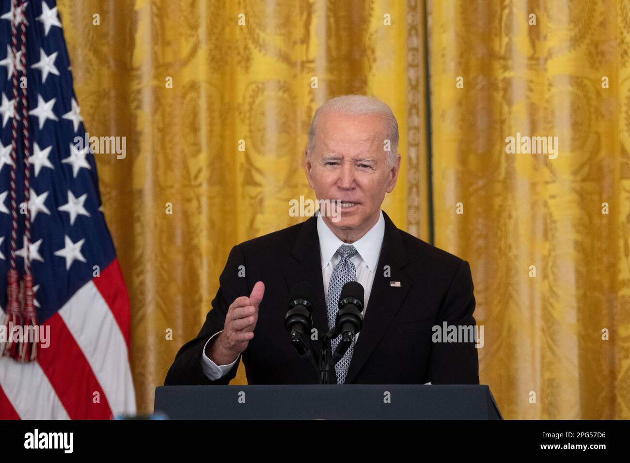 United States President Joe Biden speaks during a reception celebrating Nowruz at the White House in Washington, DC, on March 20, 2023. Credit: Chris Kleponis/CNP /MediaPunch Stock Photo