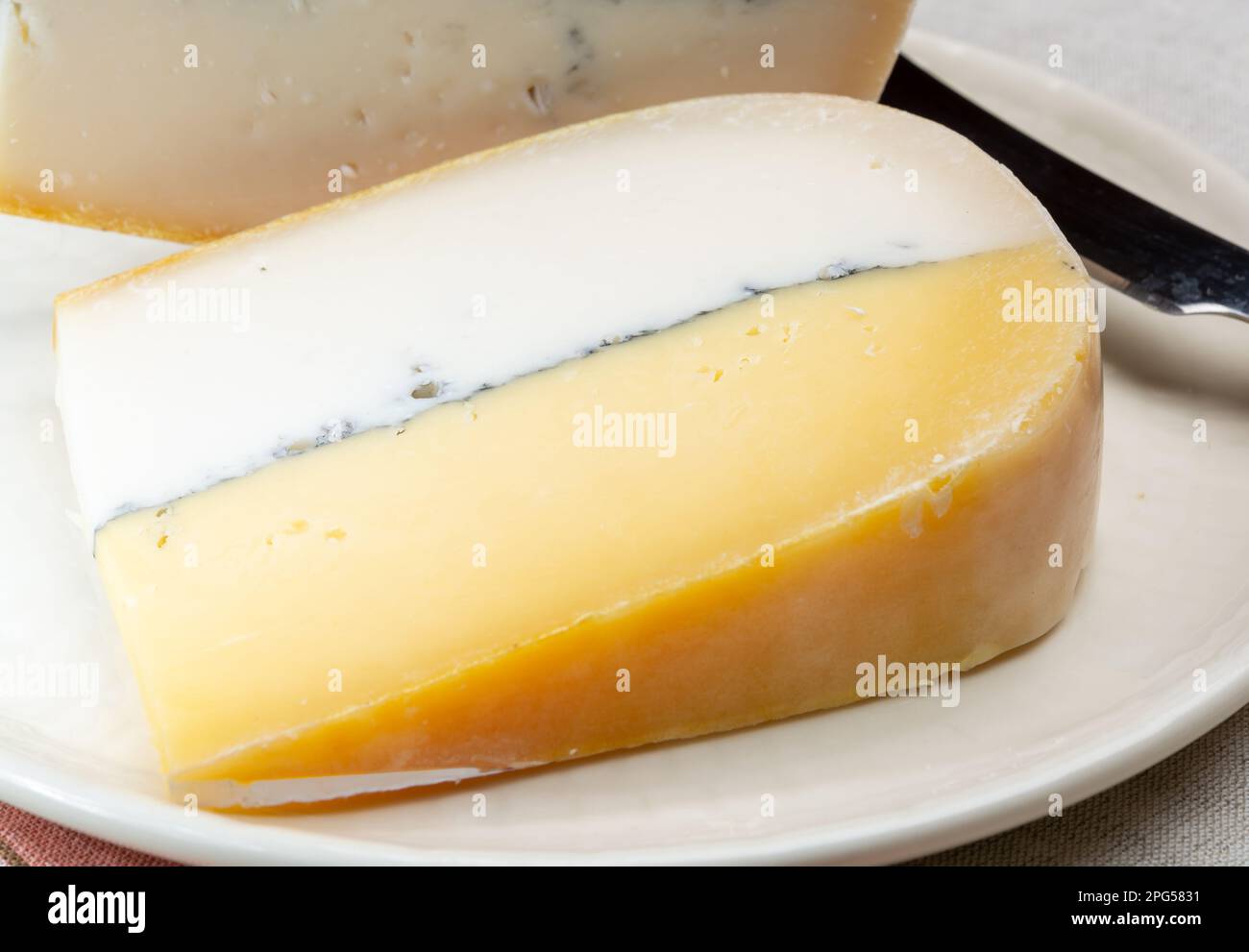 Colorful Double Dutch cheese, hard cheese made from cow milk and goat milk with layer of black