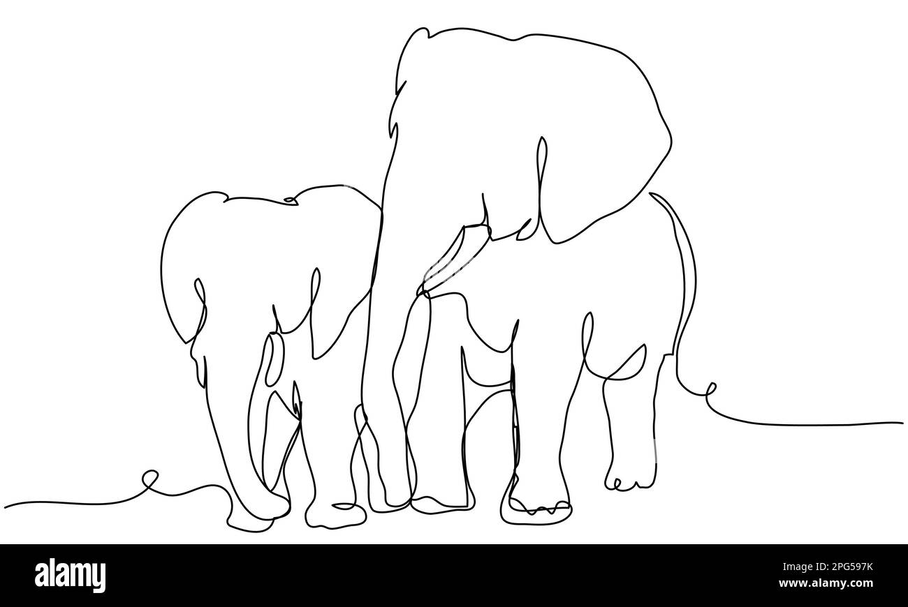 Two elephants in one line on a white background.  Stock Vector