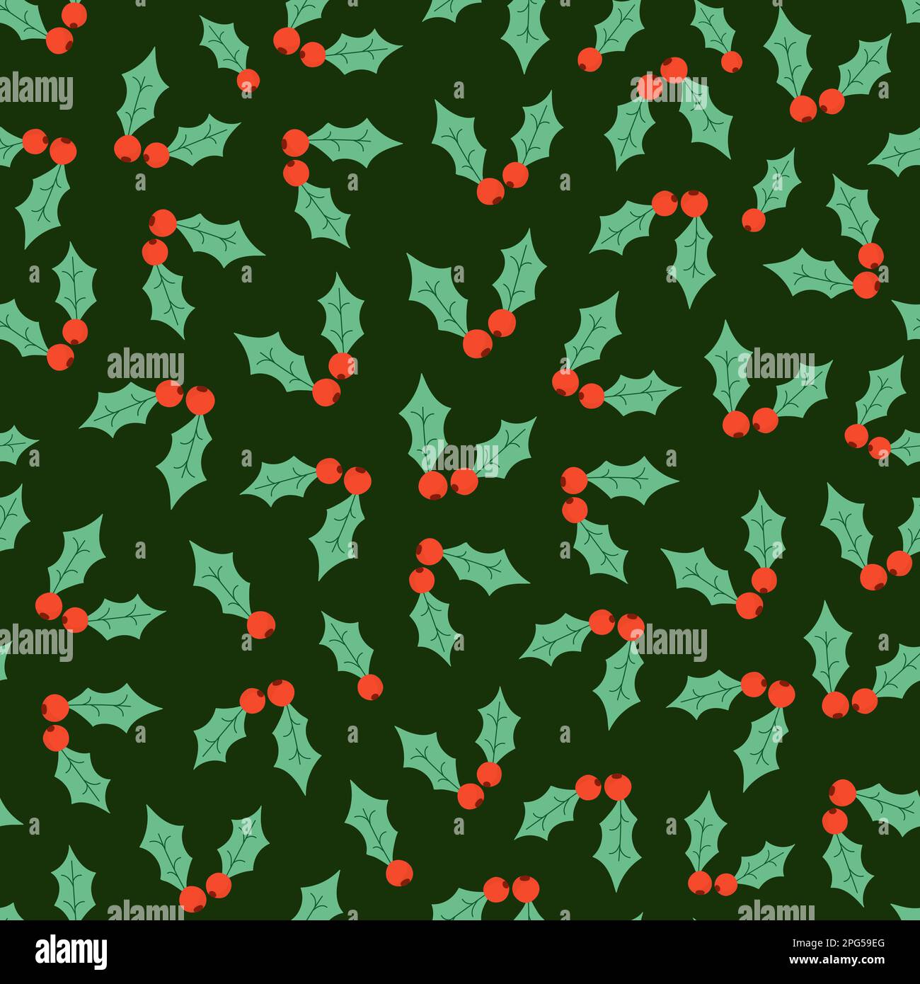 Christmas seamless pattern with mistletoe berries. Green merry xmas background Stock Vector