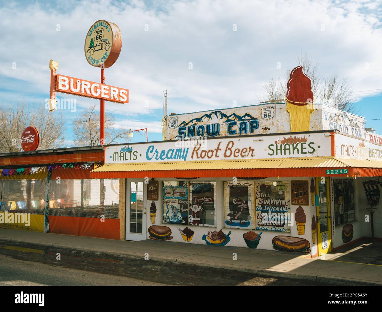 Delgadillo’s Snow Cap vintage signs, Seligman, Arizona Stock Photo Alamy