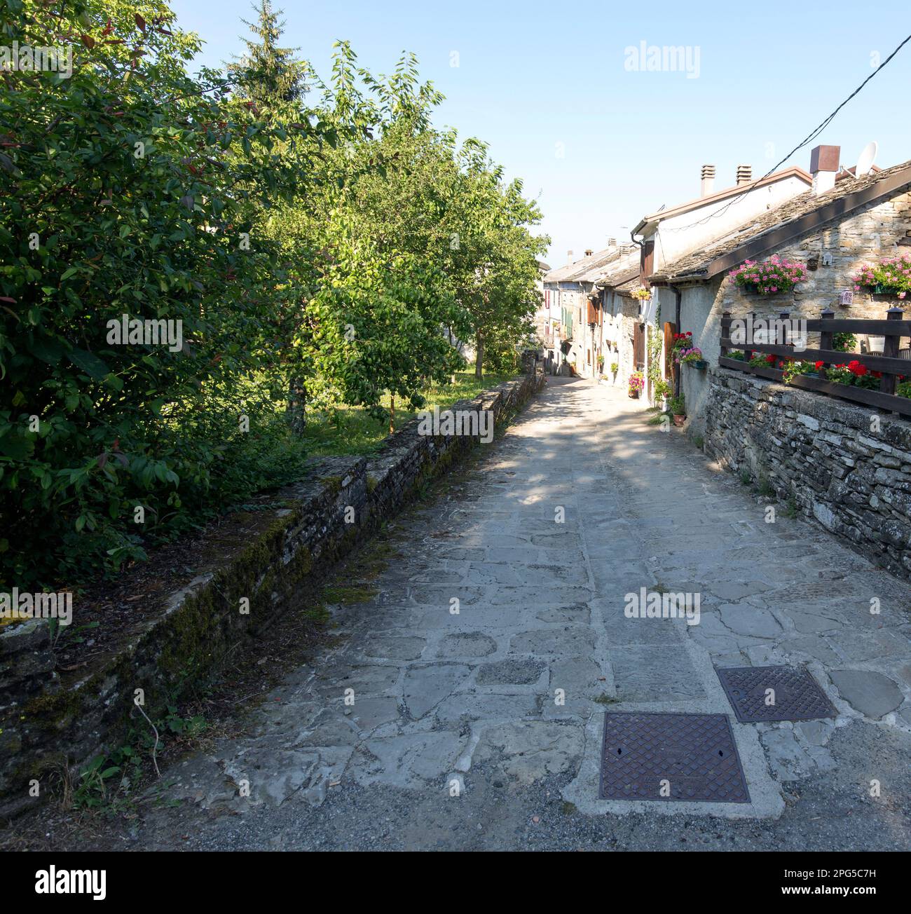 Lunigiana, Italy - August 12, 2020: rural area in Lunigiana along the via Francigena pilgrimage route Stock Photo