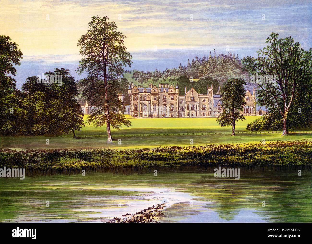 1880s ILLUSTRATION 1880 GRAND ENGLISH MANOR HOUSE ABBOTSFORD HOME OF NOVELIST SIR WALTER SCOTT NEAR GALASHIELS SCOTLAND UK - ka9180 CPC001 HARS NOVELIST OLD FASHIONED SCOTLAND SCOTT SIR SIR WALTER SCOTT UNITED KINGDOM WALTER Stock Photo