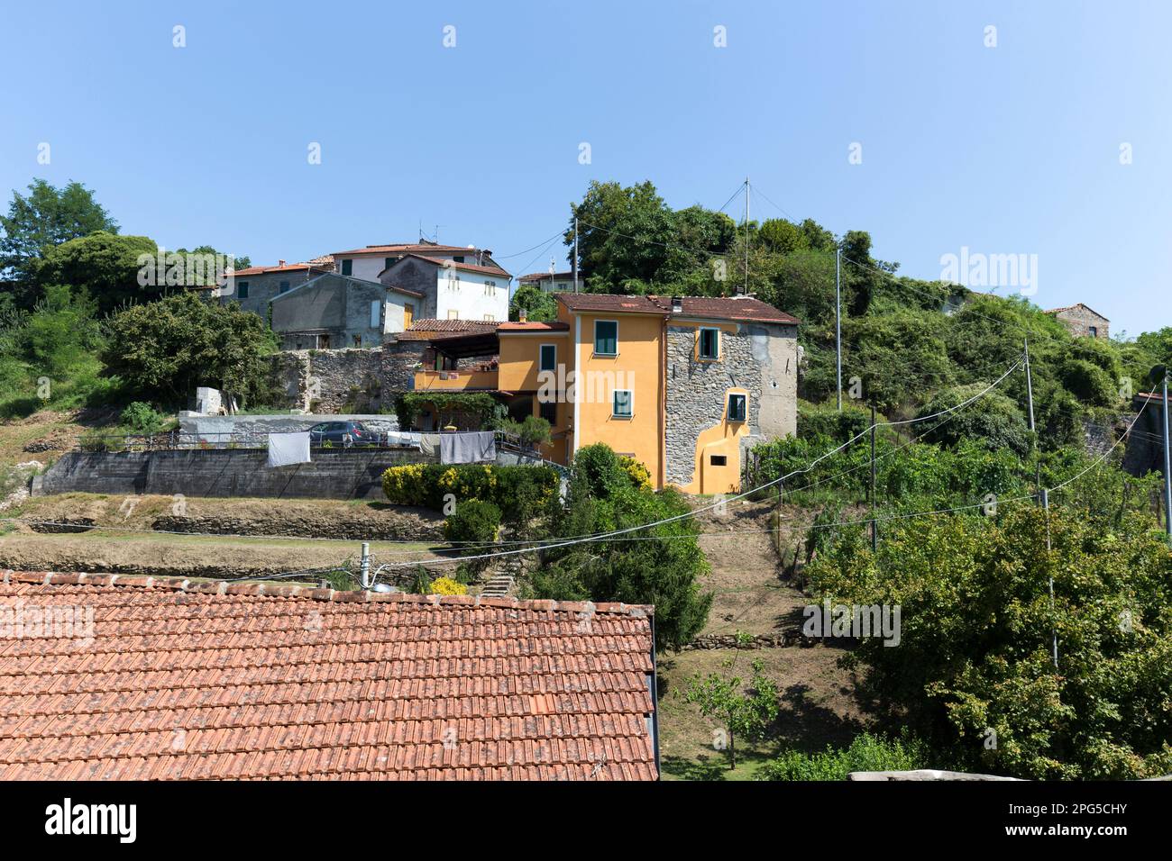 Lunigiana, Italy - August 14, 2020: rural area in Lunigiana along the via Francigena pilgrimage route Stock Photo