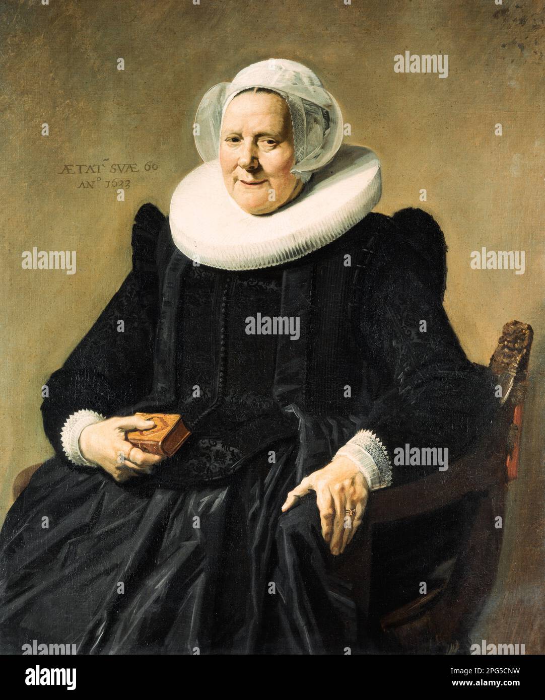 1600s 1633 PORTRAIT ELDERLY DUTCH LADY WEARING RUFF COLLAR AND CUFFS BY FRANS HALS DUTCH ARTIST OF 17TH CENTURY  - ka9285 SPL001 HARS ARTIST PAINTER DUTCH SENIOR ADULT EYE CONTACT SENIOR WOMAN HAPPINESS OLD AGE OLDSTERS OLDSTER STYLES AND CUFFS 17TH ELDERS BLACK DRESS BOOKLET STYLISH WORKED 1600s ELDERLY WOMAN FASHIONS RUFF CAUCASIAN ETHNICITY FRANS HALS HAARLEM INDIVIDUAL NETHERLANDS OLD FASHIONED THE ELDER Stock Photo