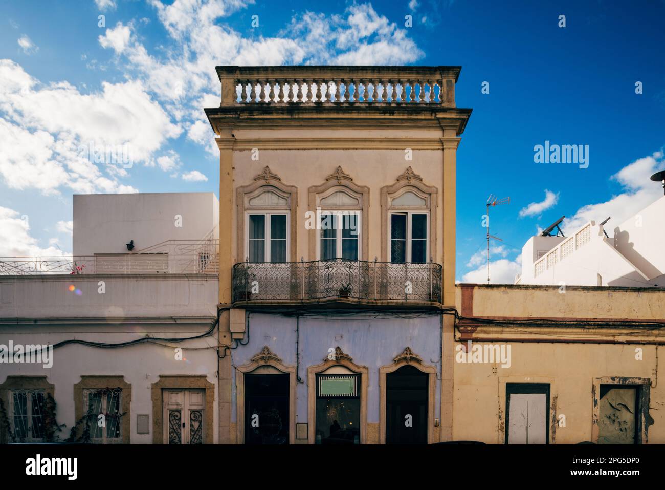 Typical architecture of Algarve vintage style buildings, located in Olhao, Portugal. Stock Photo