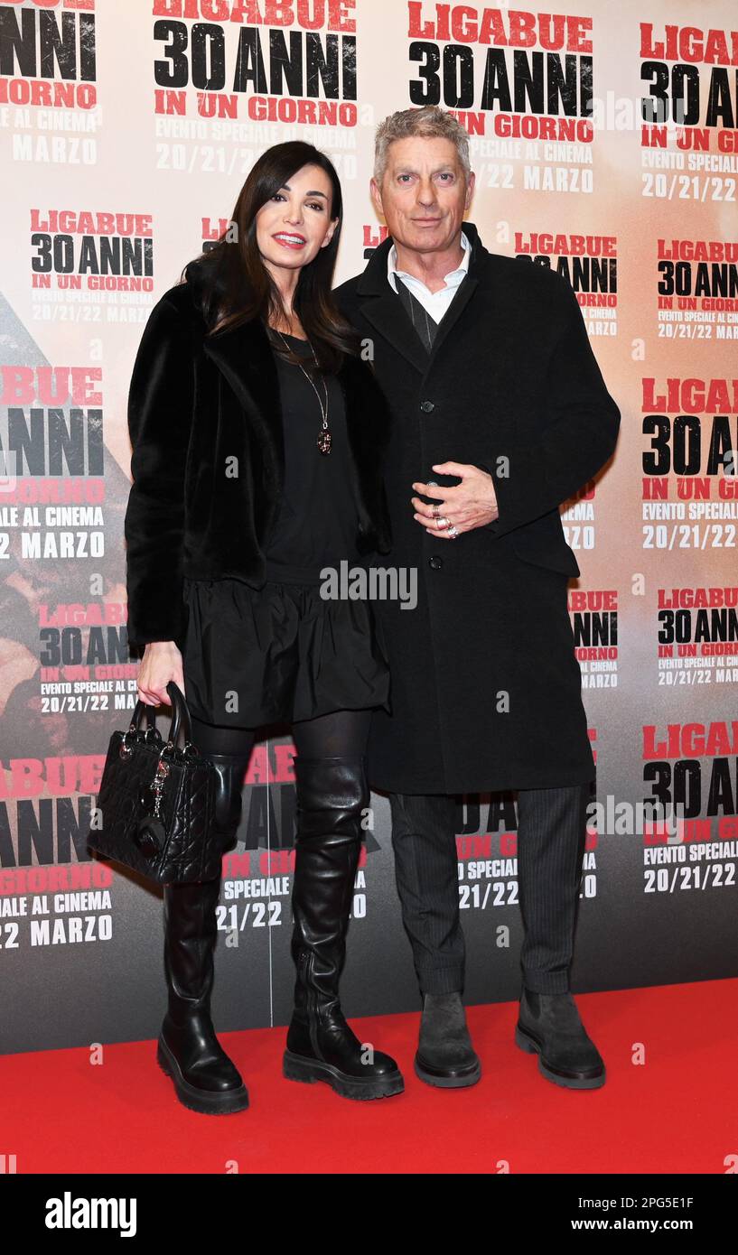 Milan, Italy. 20th Mar, 2023. Milan, Italy Ligabue 30 Years in one day the film by director Marco Salom with Luciano Ligabue. Backstage film that tells an entire career starting from the triumphal day of Campovolo. In the picture: Giorgio Restelli, Sara Testa Credit: Independent Photo Agency/Alamy Live News Stock Photo