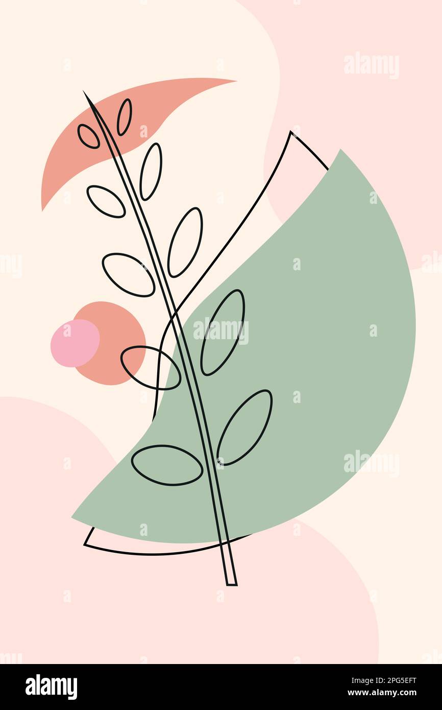 Contemporary Floral Poster For Interior In Pastel Colors Vector ...