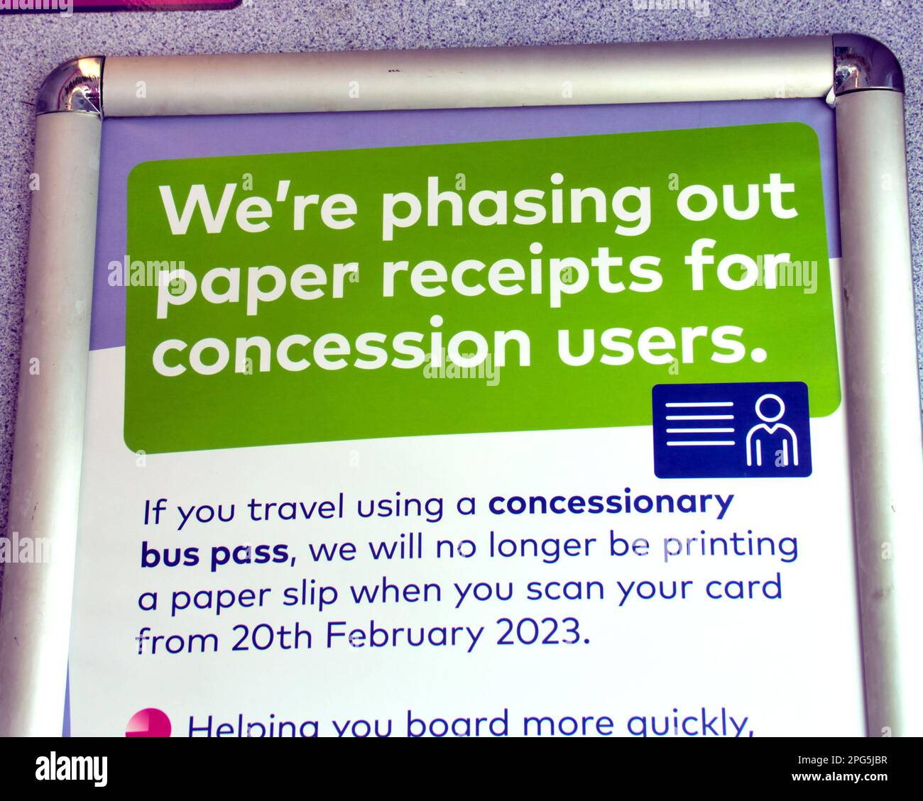 Phasing out of paper receipts or tickets  for concession card users on buses to save paper littering vehicles Stock Photo