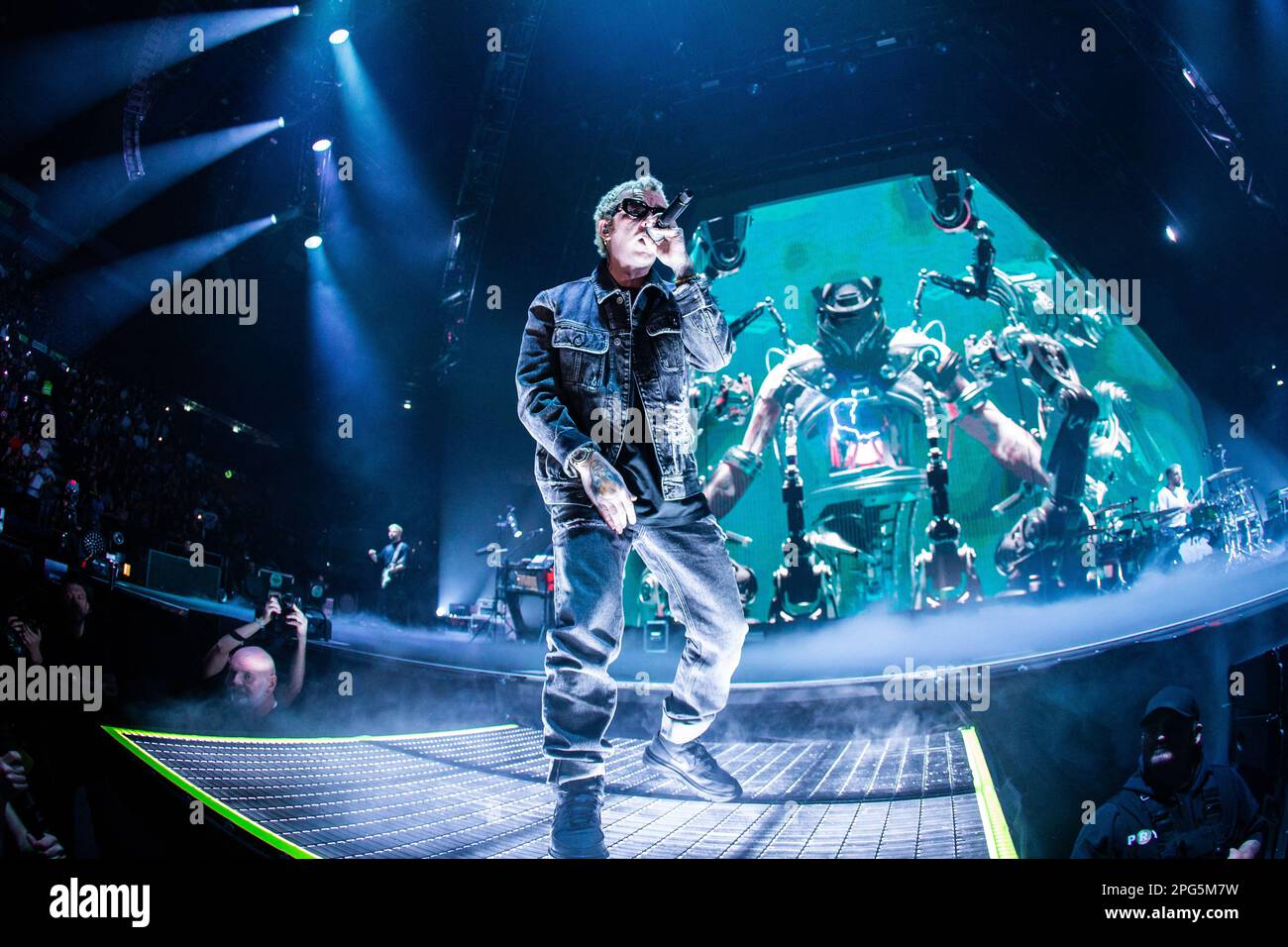 Milan Italy. 20 March 2023. The Italian rapper and actor Maurizio Pisciottu known professionally as SALMO performs live on stage at Mediolanum Forum during the 'Flop Tour 2023'. Stock Photo
