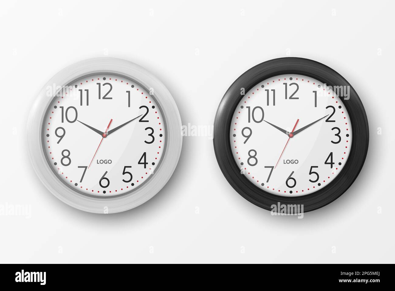 Vector 3d Realistic Simple Round White and Black Wall Office Clock with ...
