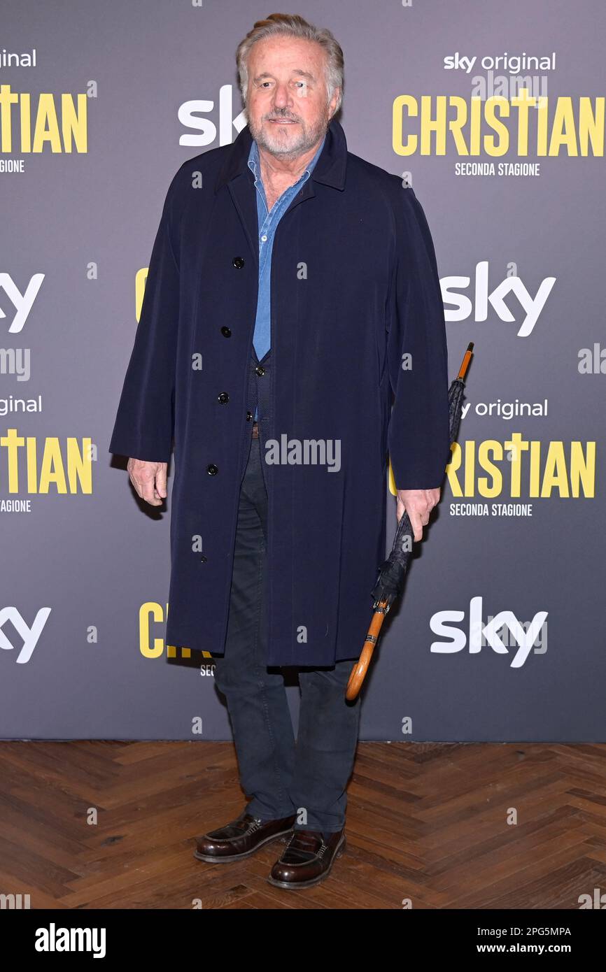 Rome, Italy. 20th Mar, 2023. Christian De Sica attends the red carpet of the premiere of Sky original serie 'Christian second season' at Cinema Barberini. Credit: SOPA Images Limited/Alamy Live News Stock Photo