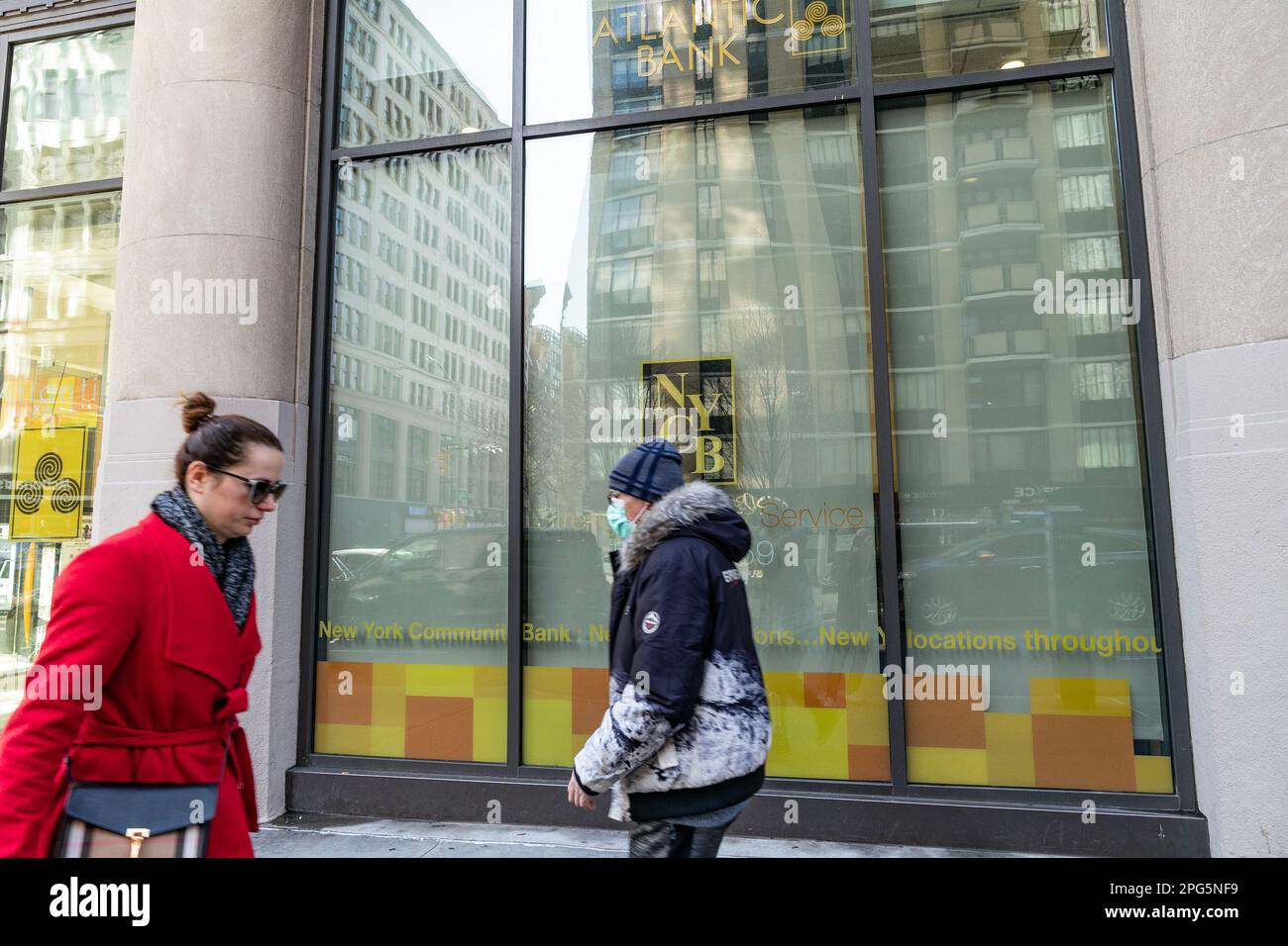 New York, United States. 20th Mar, 2023. View of Atlantic Bank branch member of Community Bank
