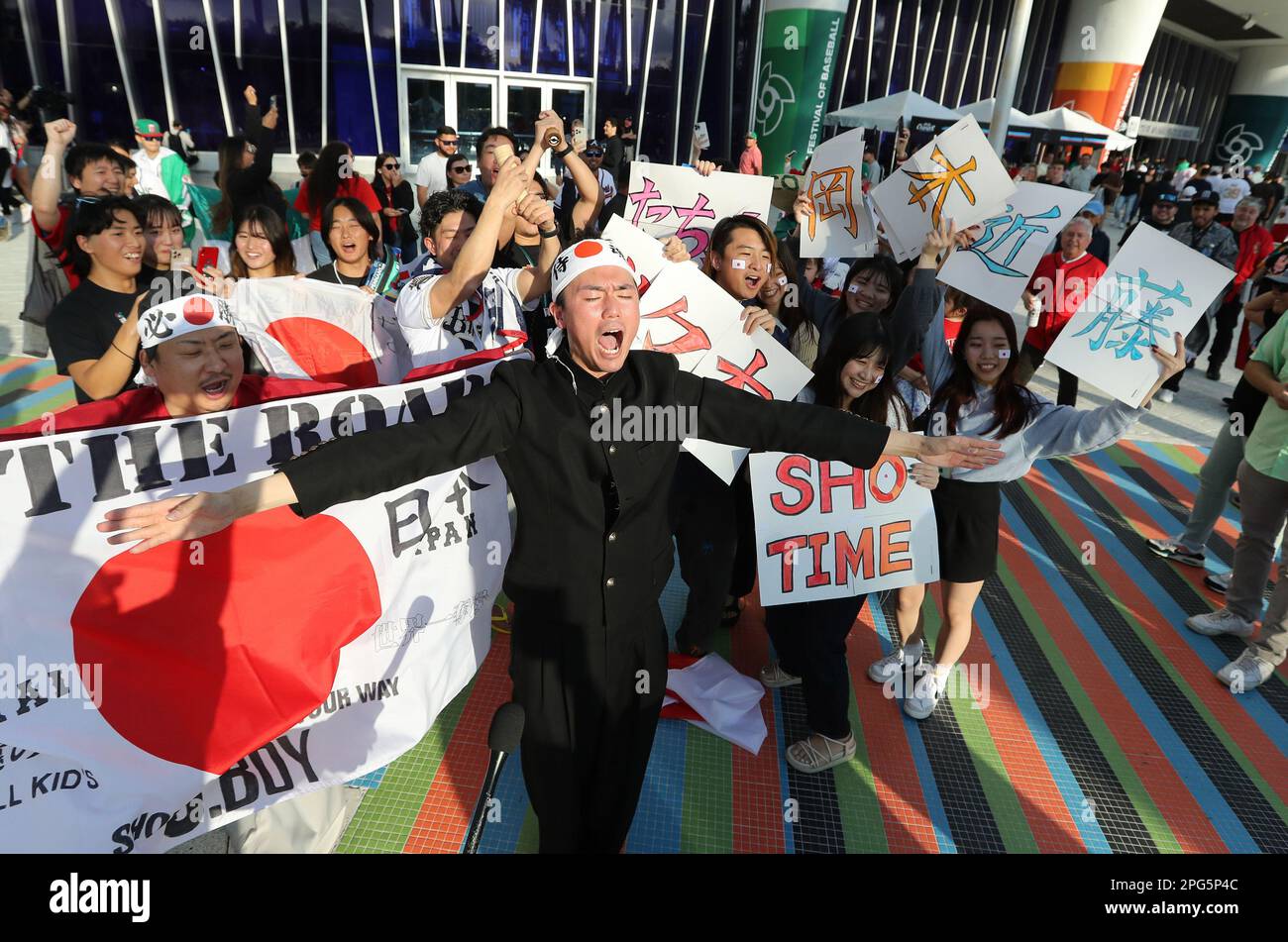 Miami, United States. 20th Mar, 2023. Japanese baseball fans cheer prior to the 2023 World Baseball Classic semifinal game between Japan and Mexico in Miami, Florida on Monday, March 20, 2023. Photo by Aaron Josefczyk/UPI Credit: UPI/Alamy Live News Stock Photo