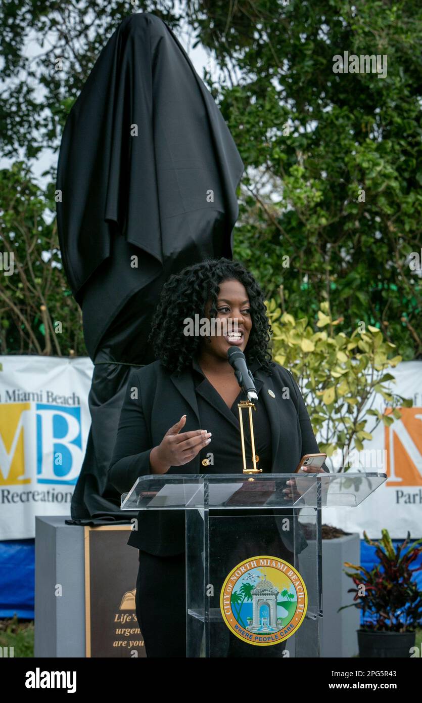 North Miami Beach Commissioner Daniela Jean speaks to elected officials ...