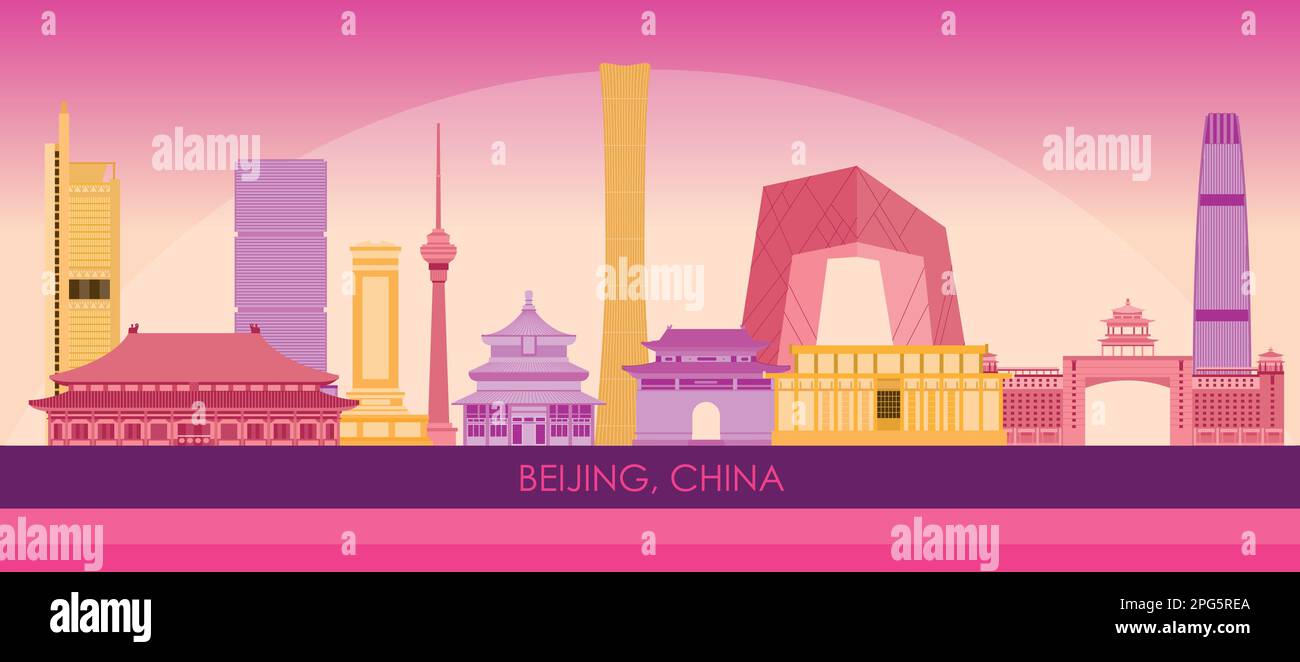 Sunset Skyline panorama of city of Beijing, China - vector illustration Stock Vector