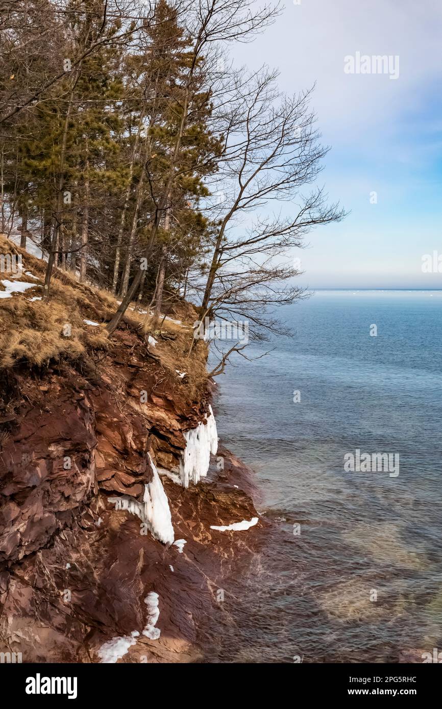 View of Lake Superior from Presque Isle Park in winter, Marquette