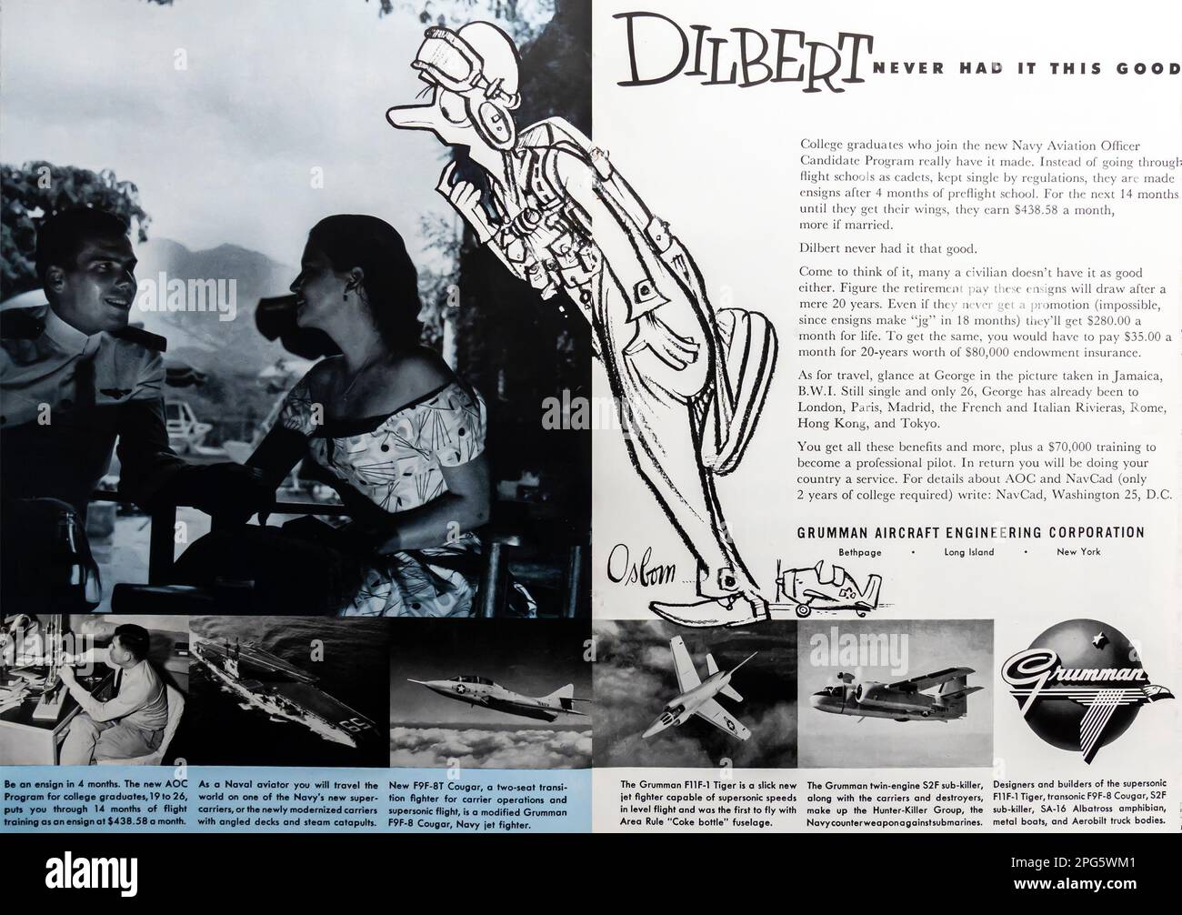 Grumman Aircraft Corporation advert in a Natgeo magazine, 1956 Stock Photo