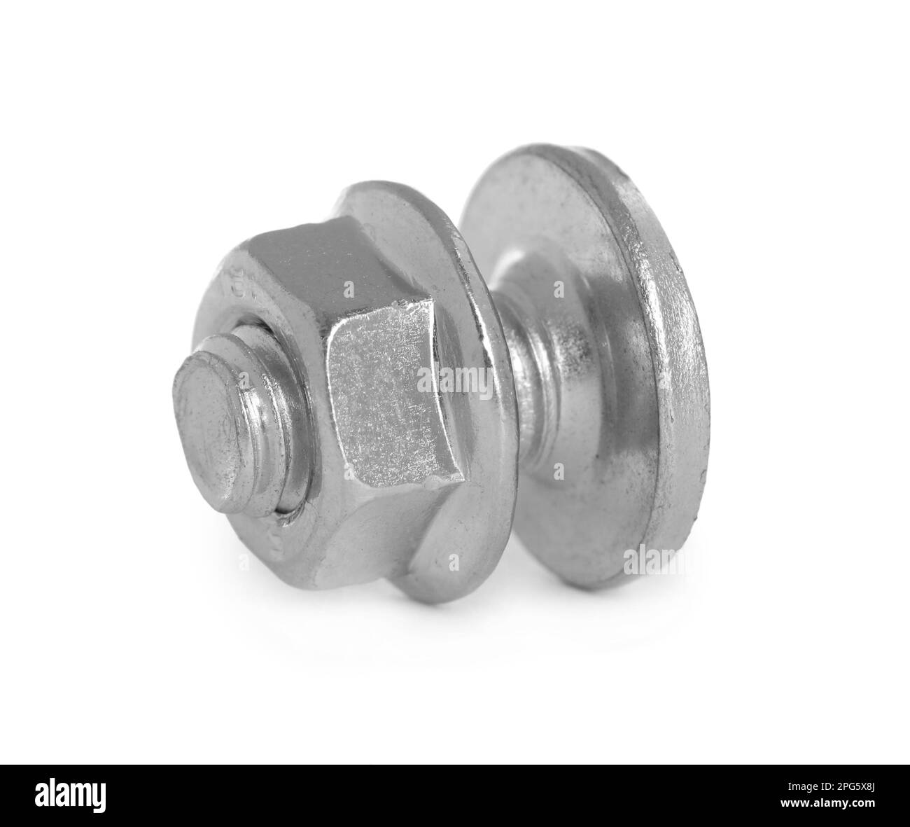 Small metal bolt with flange nut isolated on white Stock Photo Alamy