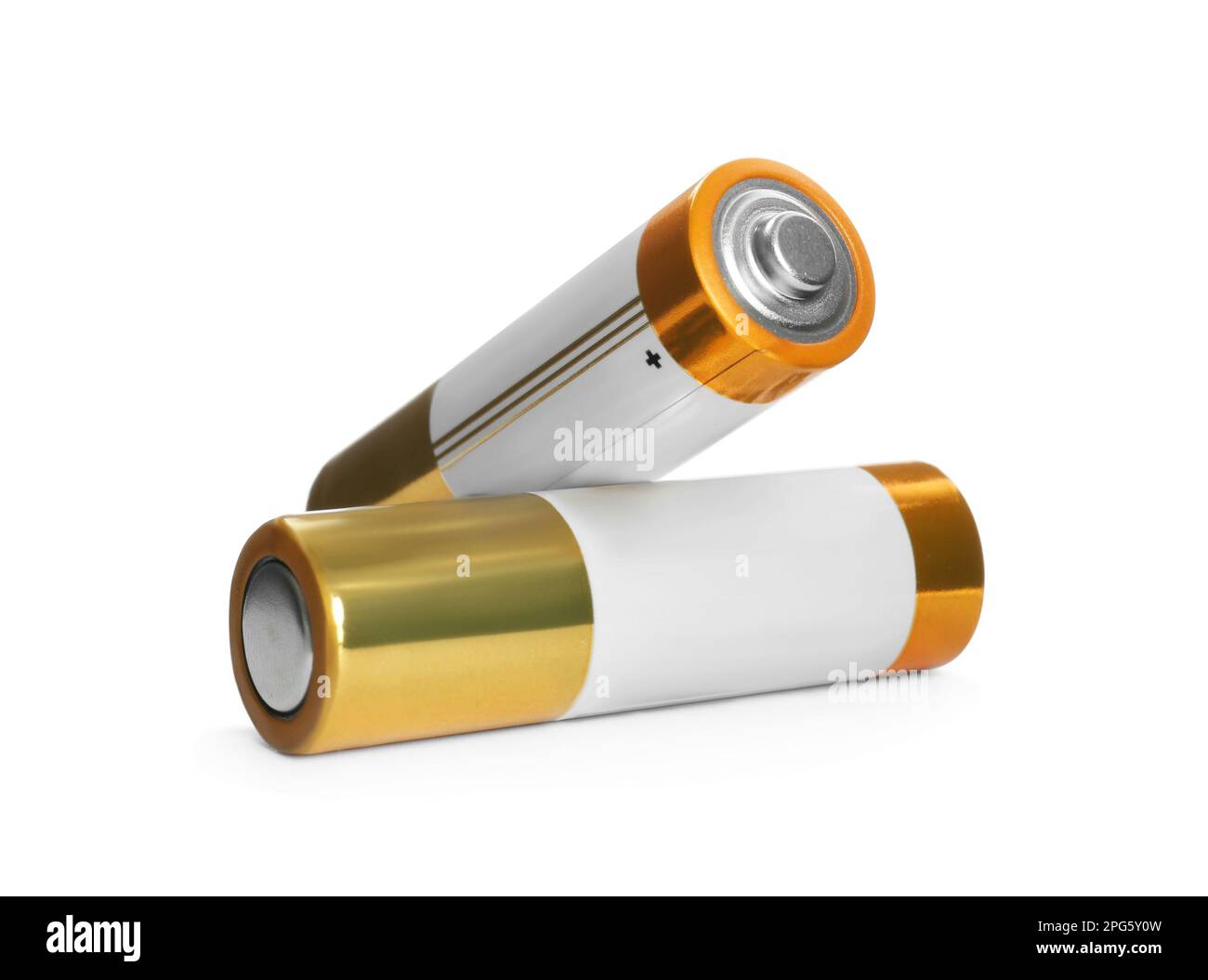 New AA batteries on white background. Dry cell Stock Photo Alamy