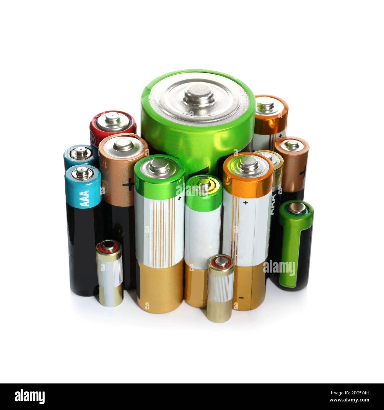 Many batteries of different types on white background Stock Photo Alamy
