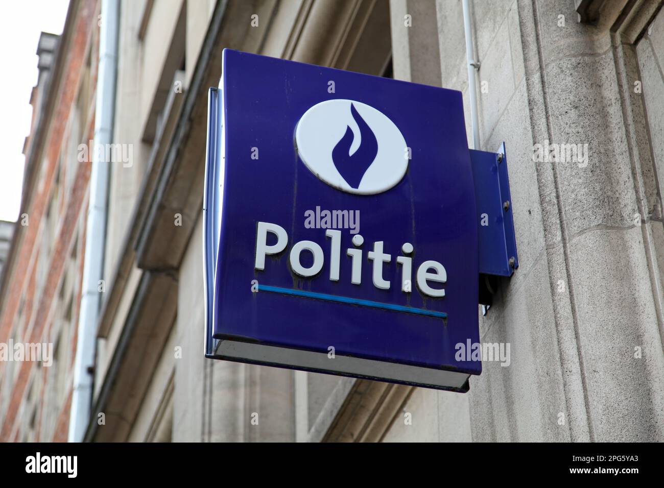 Brussels, Belgium - August 26 2017: Blue sign of the Federal Police (Dutch: Federale Politie). They carry out specialized and supra-local administrati Stock Photo