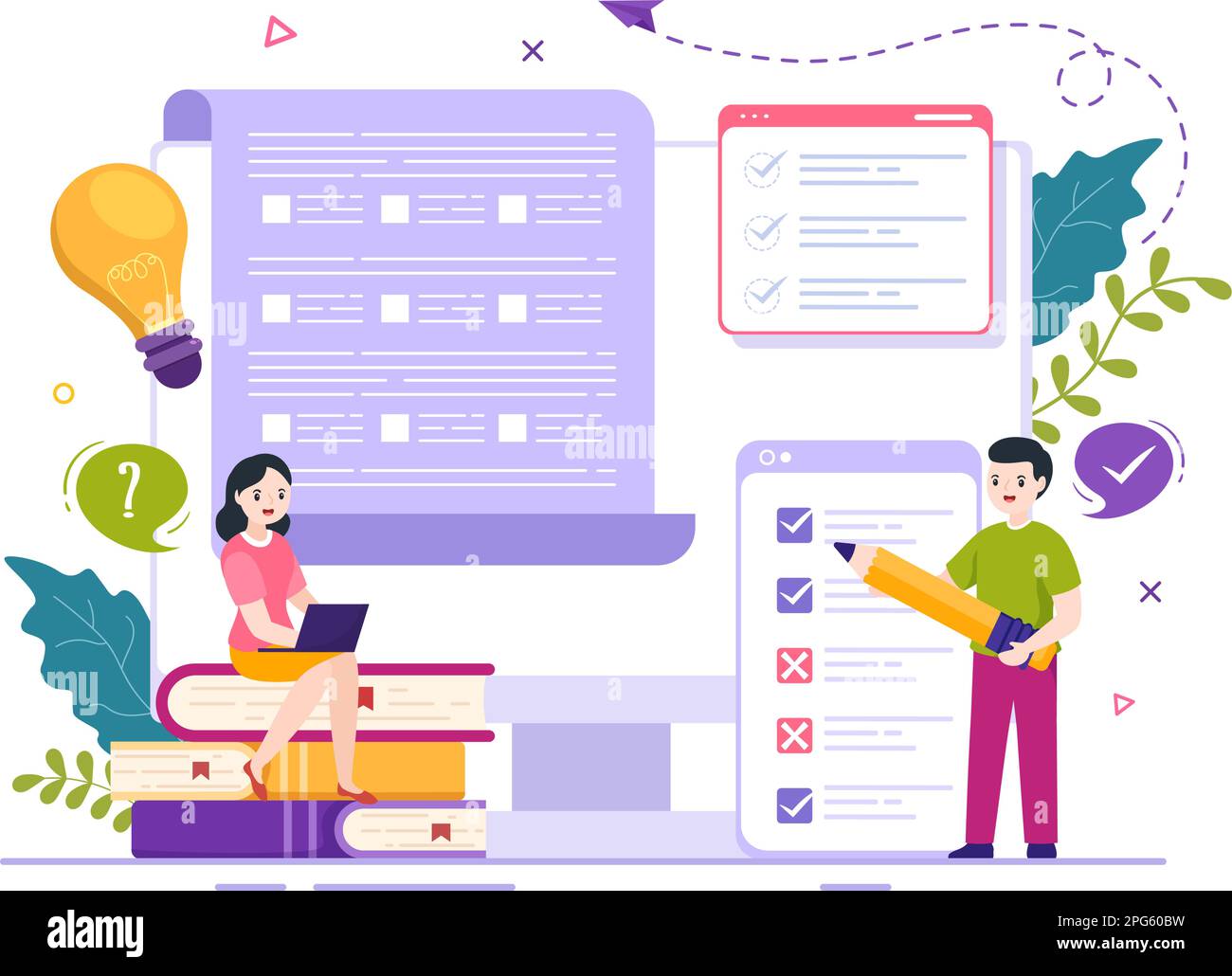 Examination Paper Illustration with Online Exam, Form, Papers Answers, Survey or Internet Quiz in Flat Cartoon Hand Drawn for Landing Page Templates Stock Vector