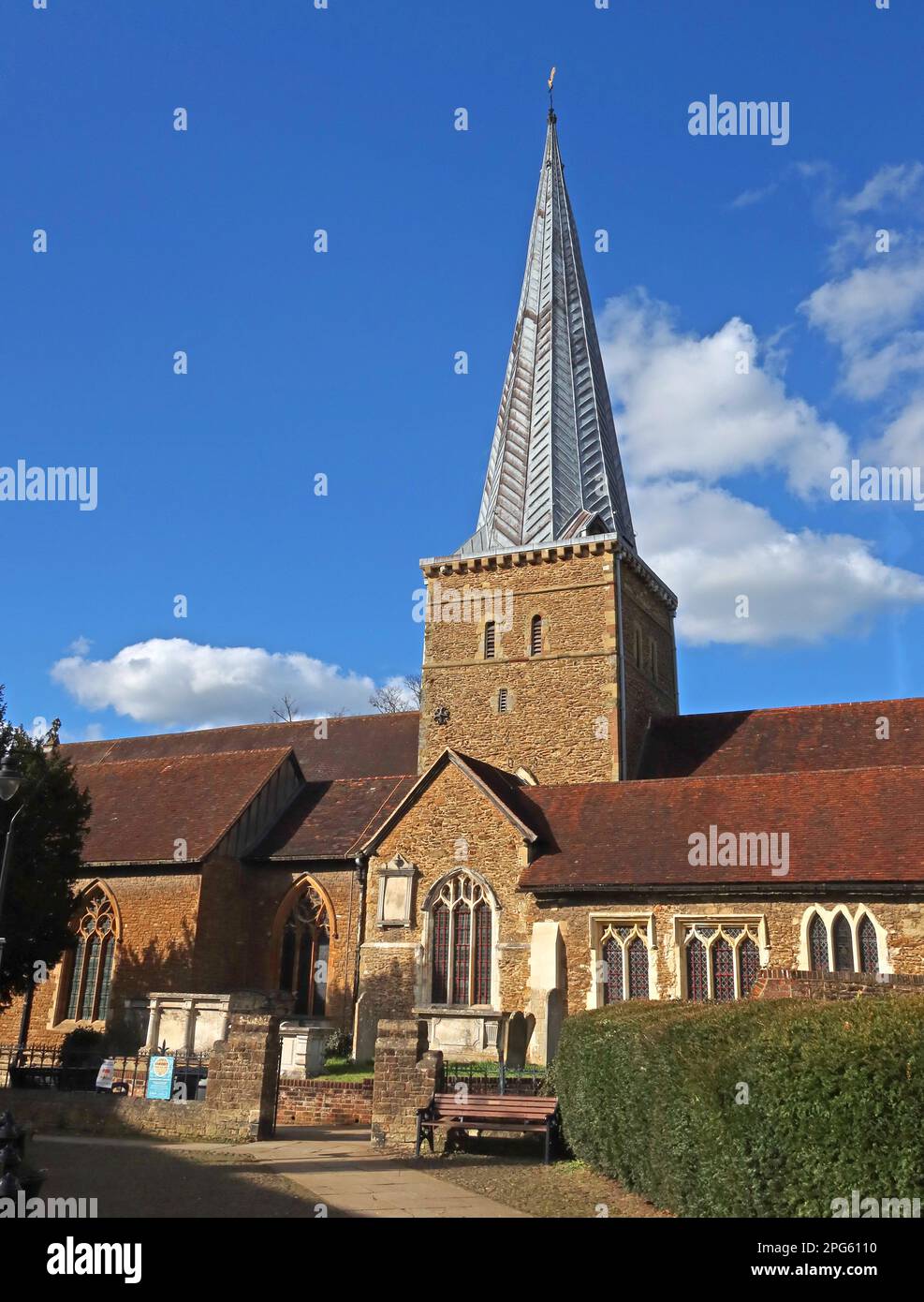 St Peter & Paul sandstone church, Borough Rd, Godalming, Surrey, England, UK, GU7 2AG from Church St - Grade I listed building Stock Photo