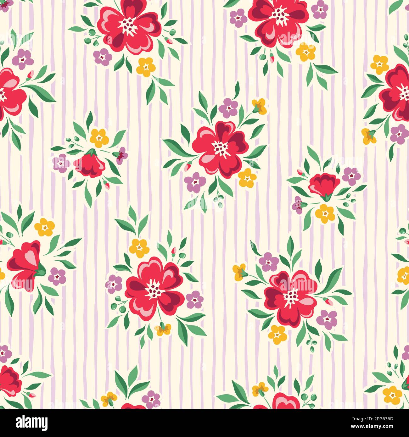Delicate Chintz Romantic Meadow Wild Flowers and Stripes Vector Seamless Pattern Stock Vector
