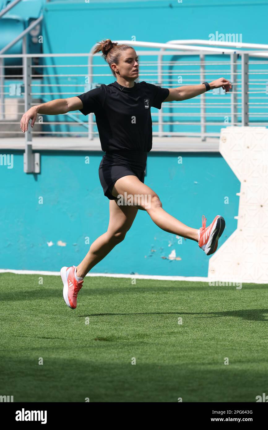 MIAMI GARDENS, FLORIDA - APRIL 20: Maria Sakkari works out at the Miami